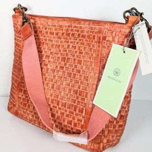 Sundance Anabaglish distressed woven leather shoulder bag pumpkin